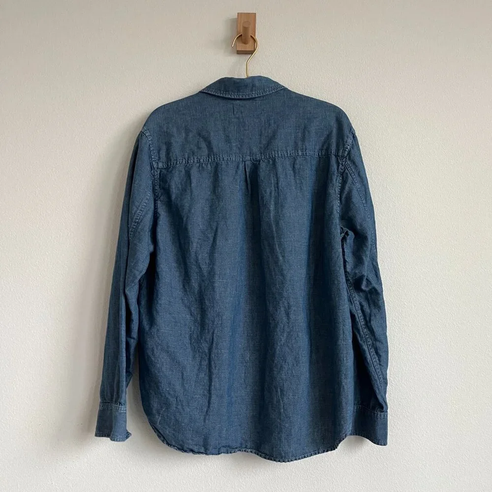 Madewell Chambray Cotton Linen Blend Blue Long Sleeve Button Down Shirt M - Picture 2 of 10